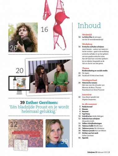 De inhoudsopgave van het nieuwe nummer van Schrijven Magazine.