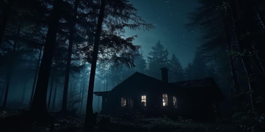 Huis in een donker bos