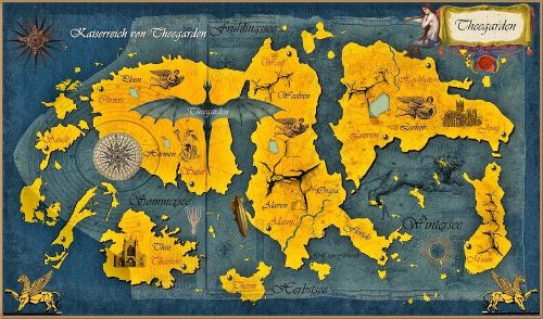 Wereldkaart van een fictieve fantasywereld