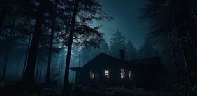 Huis in een donker bos