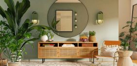 Woonkamer met groene accenten