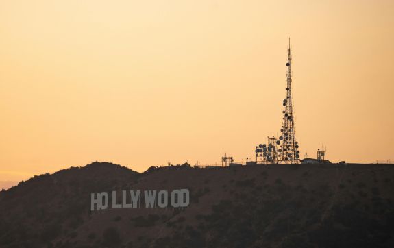 Hollywood bord met zonsondergang